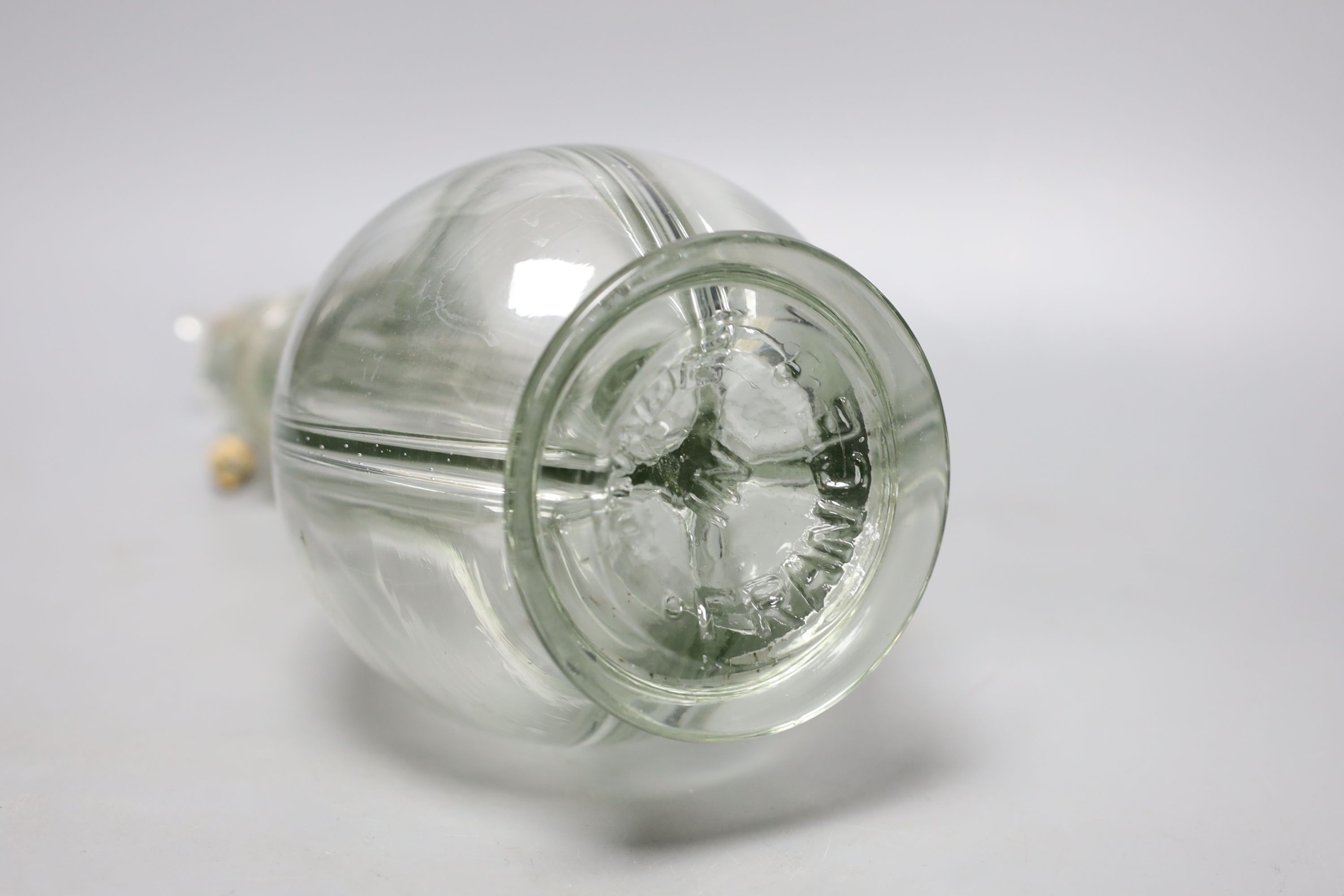 A French four division moulded glass oil and vinegar bottle, 32cm